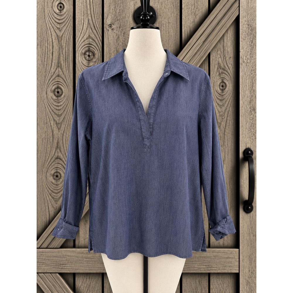 Polo Jeans Co Ralph Lauren Chambray Blue Denim Pullover Top Logo Flag Size L